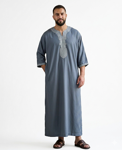Men's Moroccan Embroidery Thobe half sleeve jubbah/Robe