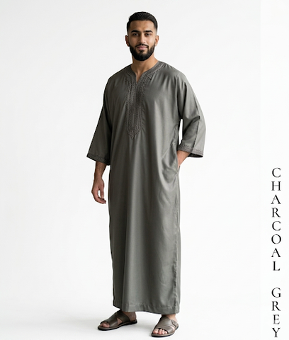 Men's Moroccan Embroidery Thobe half sleeve jubbah/Robe