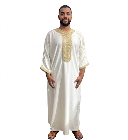 Men's Moroccan Embroidery Thobe half sleeve jubbah/Robe