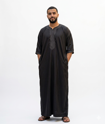 Men's Moroccan Embroidery Thobe half sleeve jubbah/Robe