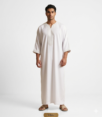 Men's Moroccan Embroidery Thobe half sleeve jubbah/Robe
