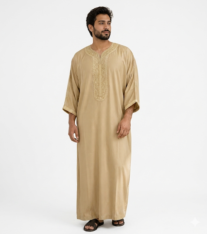 Men's Moroccan Embroidery Thobe half sleeve jubbah/Robe