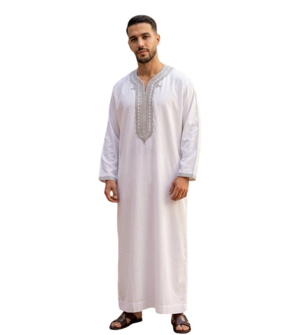 Men's Moroccan Embroidery Thobe half sleeve jubbah/Robe