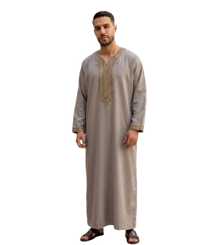 Men's Moroccan Embroidery Thobe half sleeve jubbah/Robe