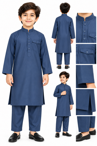 Kids Ethnic Plain Cotton Kurta Pajama for Boy's