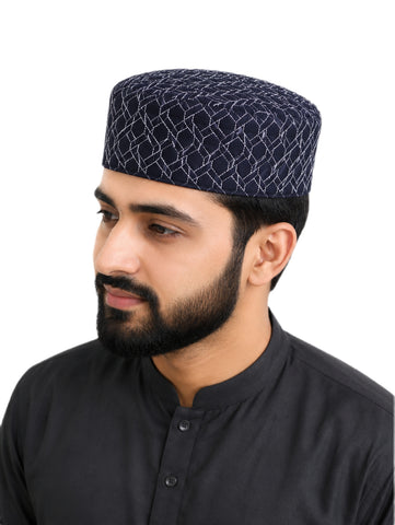 Men's Prayer Cap Kufi Embroidered Islamic Topi, Traditional Muslim Hat/Cap