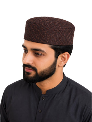 Men's Prayer Cap Kufi Embroidered Islamic Topi, Traditional Muslim Hat/Cap
