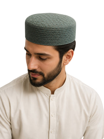 Men's Prayer Cap Kufi Embroidered Islamic Topi, Traditional Muslim Hat/Cap