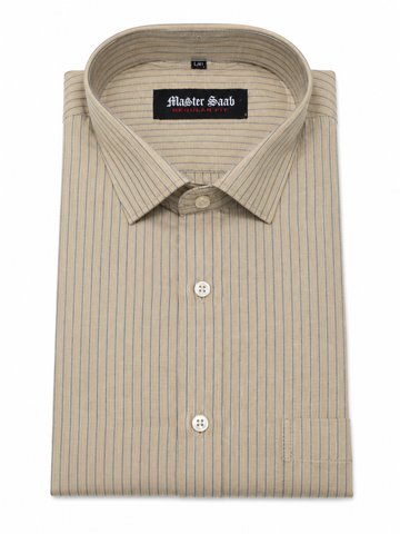 Men's 100% Pure Cotton Regular Asian slim fit Casual Lining shirts -Single Pocket long sleeve