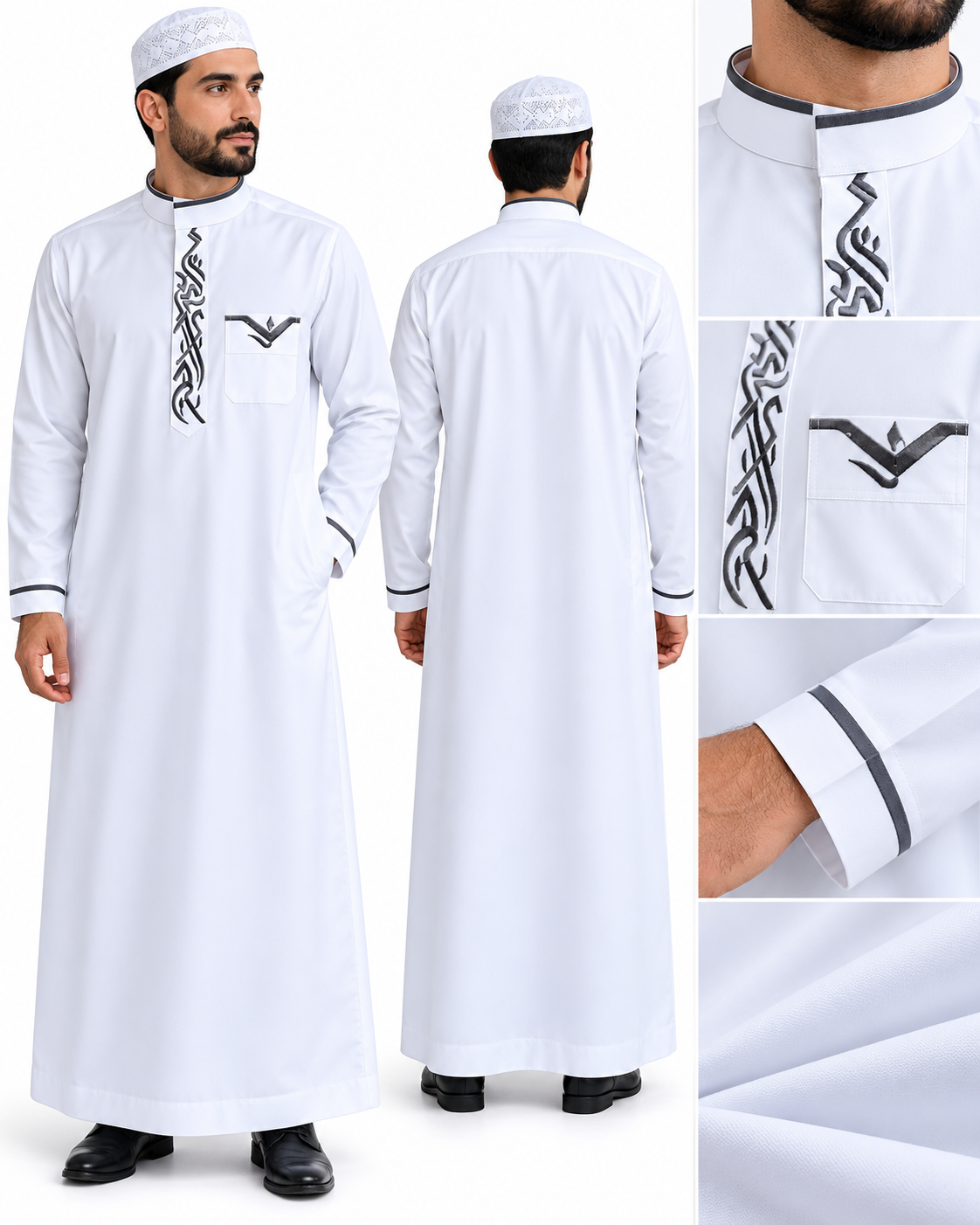 Men's Islamic Designer Embroidered Thobe – Elegant Muslim Jubba Robe