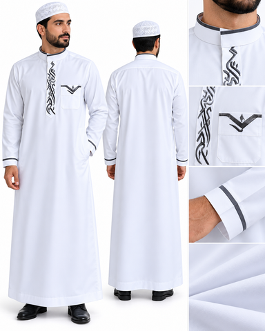 Men's Islamic Designer Embroidered Thobe – Elegant Muslim Jubba Robe