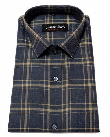 Men's 100% Pure Cotton Regular Asian slim fit Casual Check Shirts -Single Pocket long sleeve