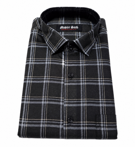 Men's 100% Pure Cotton Regular Asian slim fit Casual Check Shirts -Single Pocket long sleeve