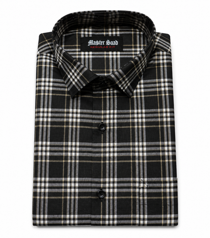 Men's 100% Pure Cotton Regular Asian slim fit Casual Check Shirts -Single Pocket long sleeve