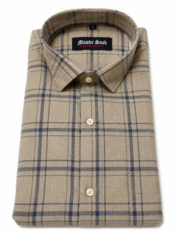 Men's 100% Pure Cotton Regular Asian slim fit Casual Check Shirts -Single Pocket long sleeve