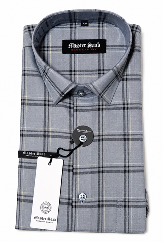 Men's 100% Pure Cotton Regular Asian slim fit Casual Check Shirts -Single Pocket long sleeve