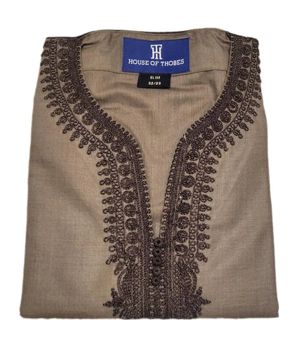Men's Moroccan Embroidery Thobe half sleeve jubbah/Robe