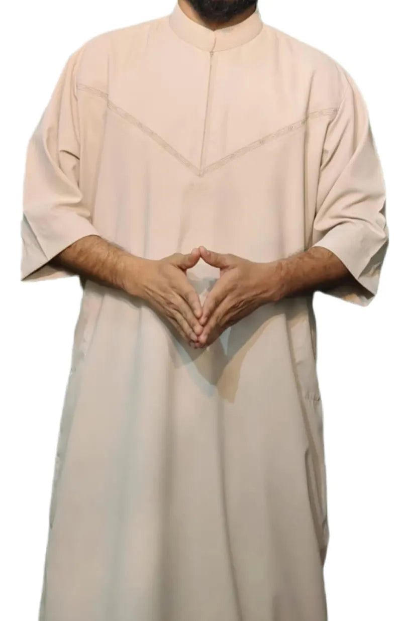 Men’s half Sleeve Thobe Saudi Style – Islamic Arabic Modest Wear