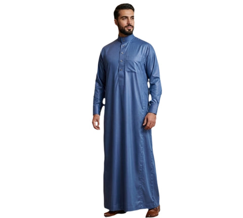 Men's Qatari style Thobe Button Cuff Sleeve Shiny Arabic Kaftan Jubah by Al Haramain