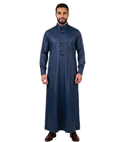 Men's Qatari style Thobe Button Cuff Sleeve Shiny Arabic Kaftan Jubah by Al Haramain