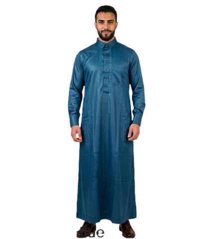 Men's Qatari style Thobe Button Cuff Sleeve Shiny Arabic Kaftan Jubah by Al Haramain