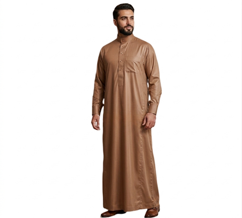 Men's Qatari style Thobe Button Cuff Sleeve Shiny Arabic Kaftan Jubah by Al Haramain